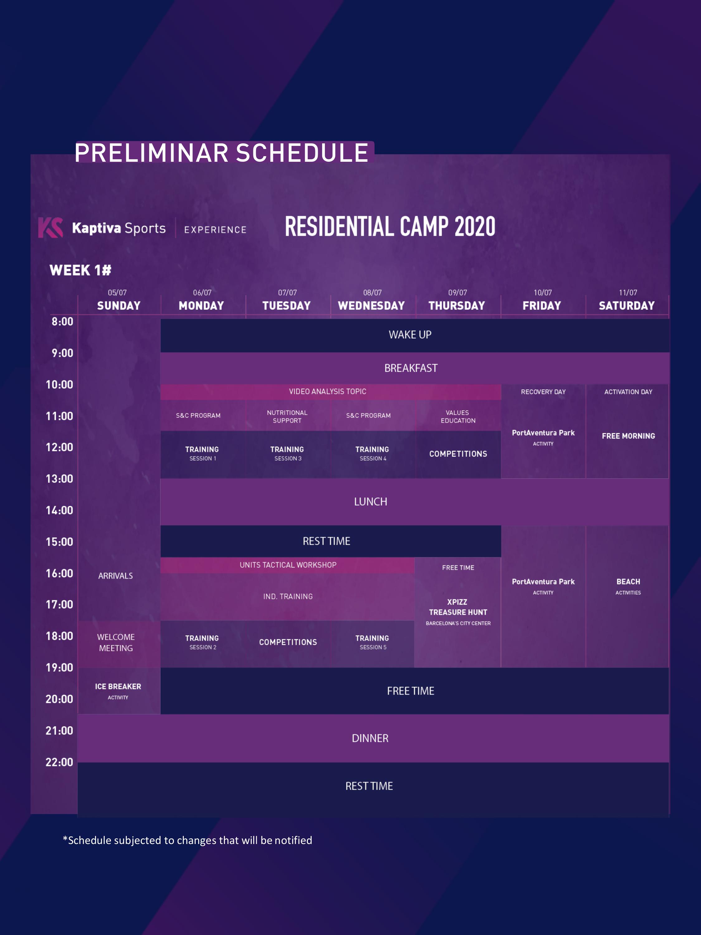 Schedule Camp 1 schedu